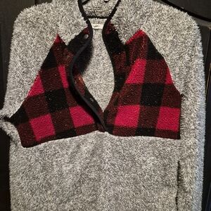 Maurices Cozy Gray and Red Plaid Women's Sweater Size Medium